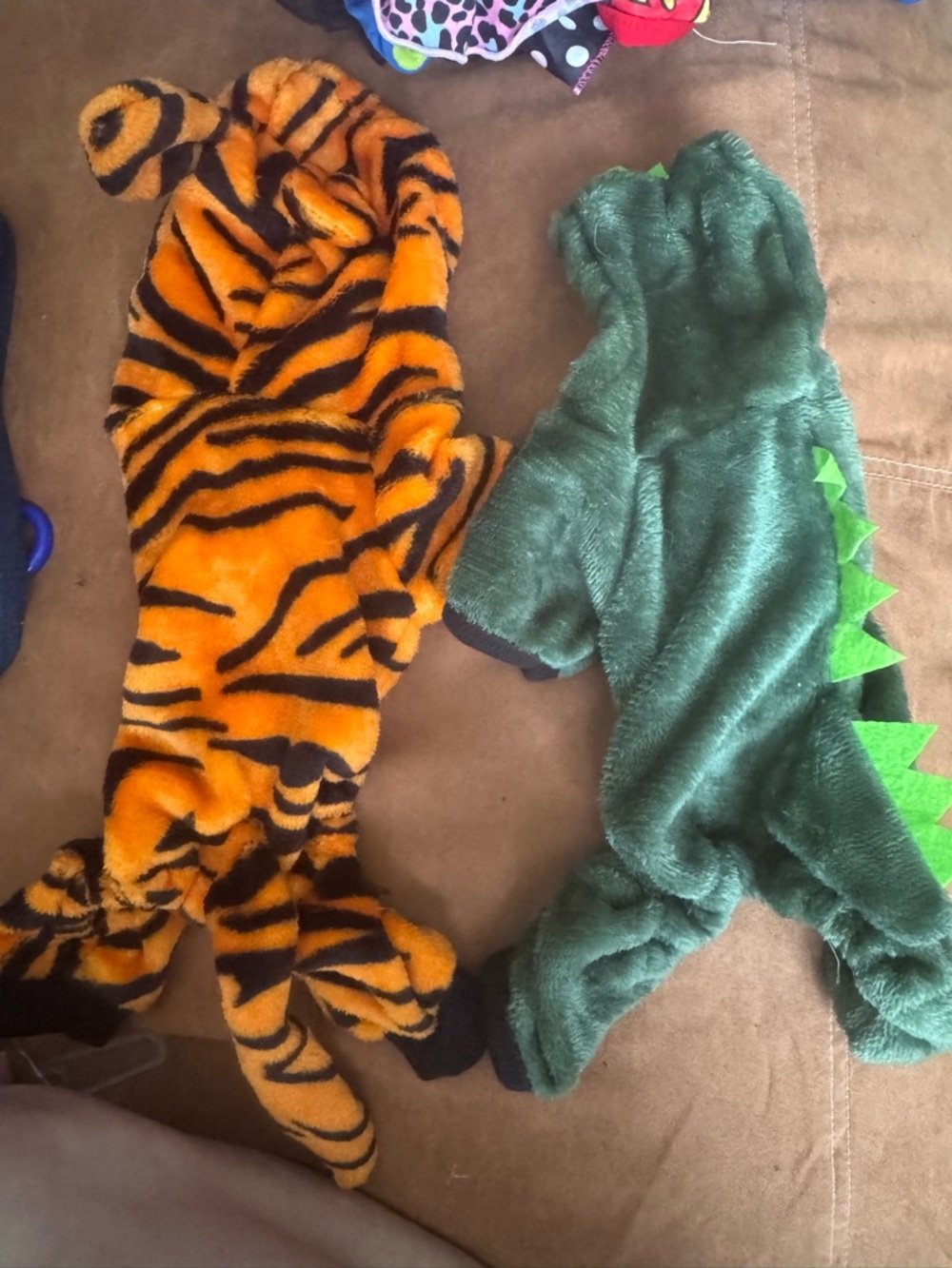 Doggie Orange Tiger & Green Dinosaur One-Piece Costume Set